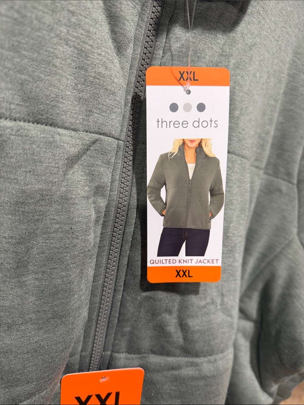 NWT Three Dots Quilted Knit Jacket in Gray Green XXL